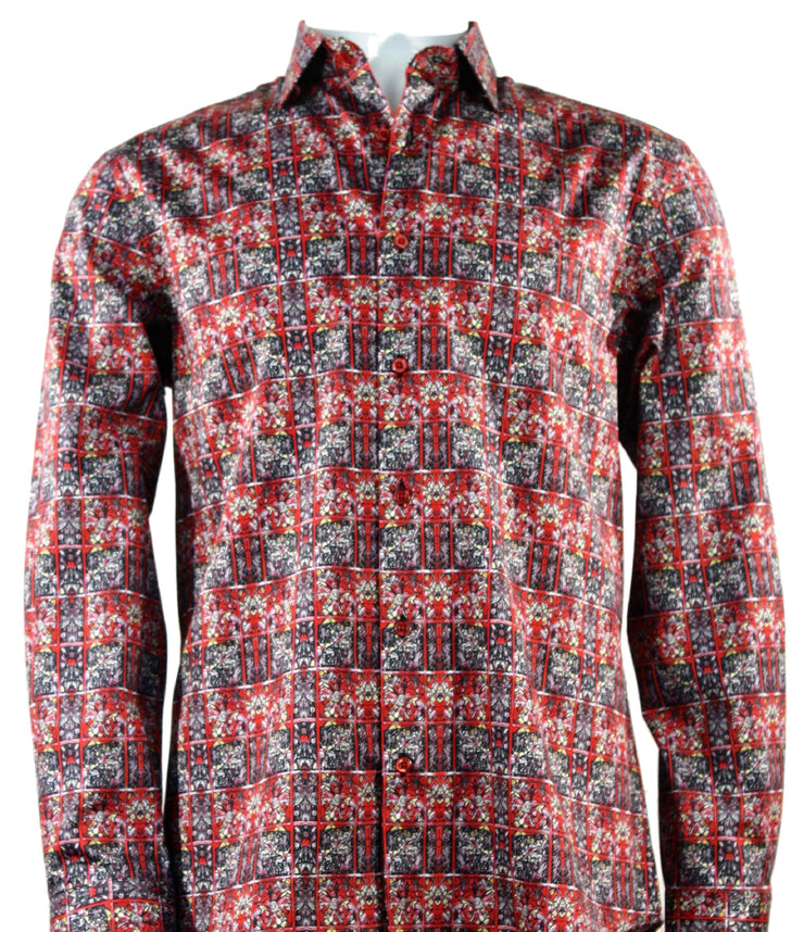 Cado Long Sleeve Button Down Men's Fashion Shirt - Floral Pattern Red #162