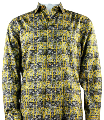 Cado Long Sleeve Button Down Men's Fashion Shirt - Floral Pattern Yellow #162