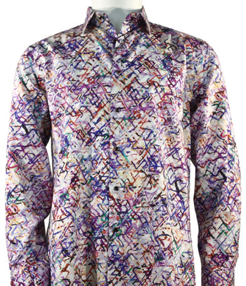 Cado Long Sleeve Button Down Men's Fashion Shirt - Multi ZigZag Pattern Purple #164