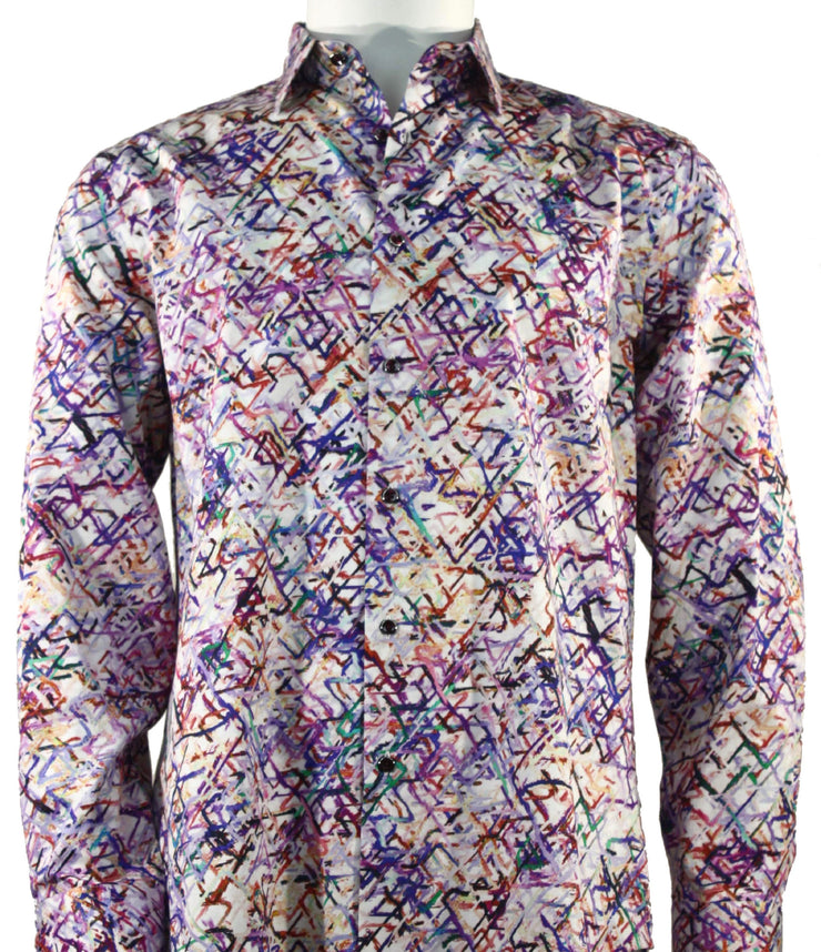 Cado Long Sleeve Button Down Men's Fashion Shirt - Multi ZigZag Pattern Purple #164