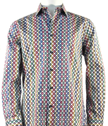 Cado Long Sleeve Button Down Men's Fashion Shirt - Circle Pattern Pink #165
