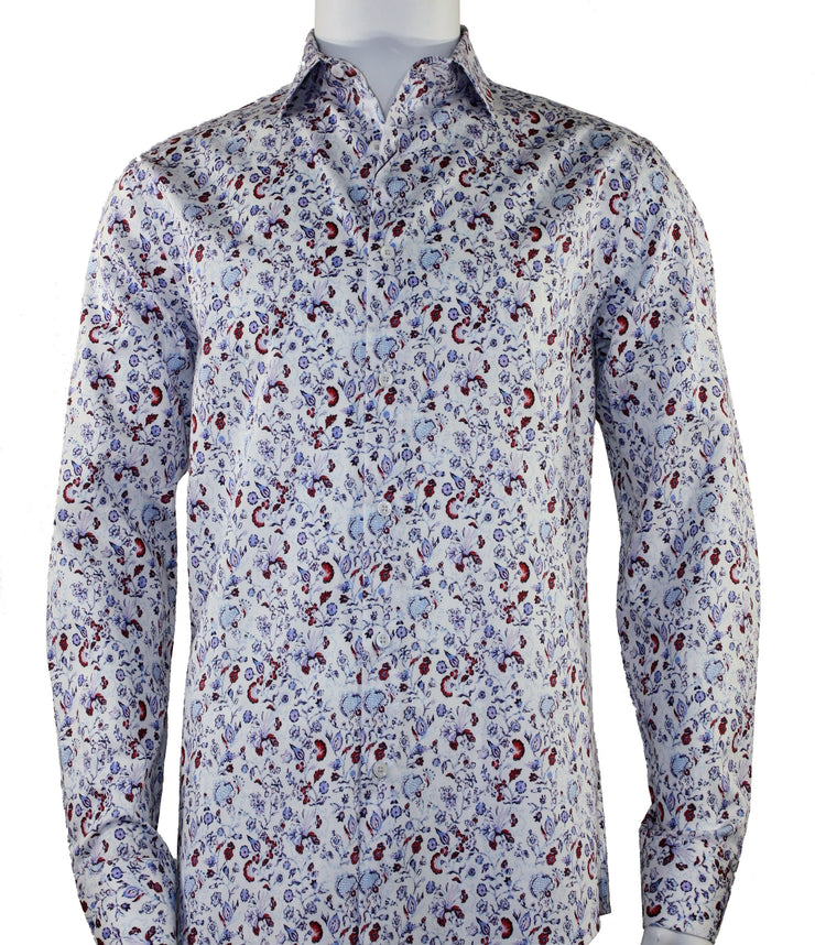 Cado Long Sleeve Button Down Men's Fashion Shirt - Floral Pattern White #166