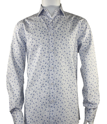 Cado Long Sleeve Button Down Men's Fashion Shirt - Leaf Pattern White #167