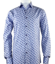 Cado Long Sleeve Button Down Men's Fashion Shirt - Paisley Pattern Blue #168