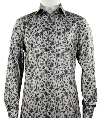 Cado Long Sleeve Button Down Men's Fashion Shirt - Floral Pattern Grey #172