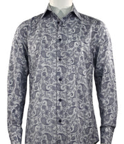 Cado Long Sleeve Button Down Men's Fashion Shirt - Paisley Pattern Blue #175