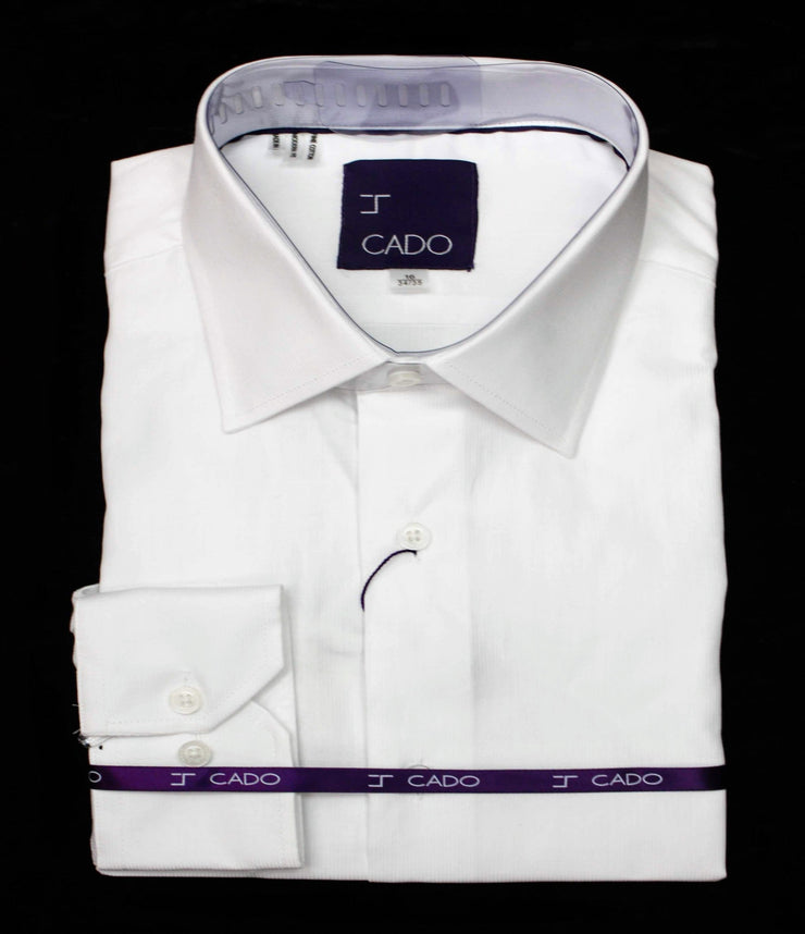Cado Long Sleeve Button Down Men's Dress Shirt - Solid Pattern White #180