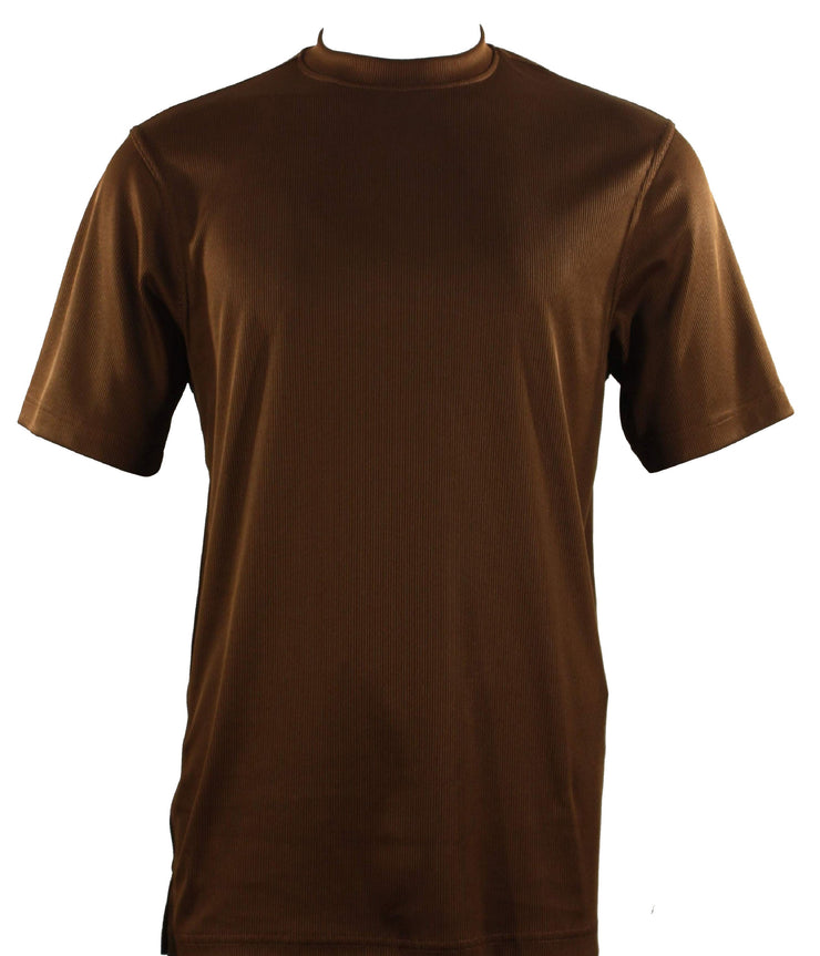 Log In Short Sleeve Mock Neck Men's T-Shirt - Solid Pattern Cognac #218
