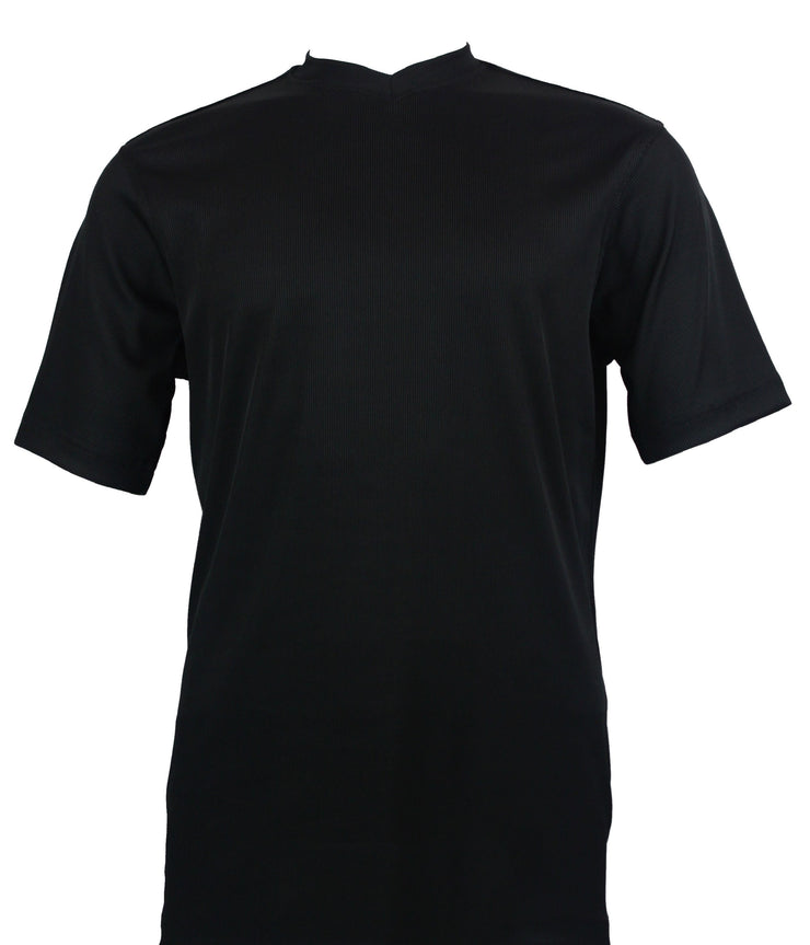 Log In Short Sleeve V Neck Men's T-Shirt - Solid Pattern Black #219
