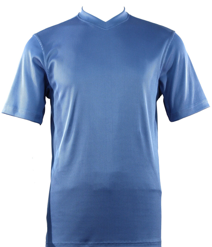 Log In Short Sleeve V Neck Men's T-Shirt - Solid Pattern Blue #219