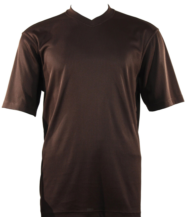 Log In Short Sleeve V Neck Men's T-Shirt - Solid Pattern Brown #219