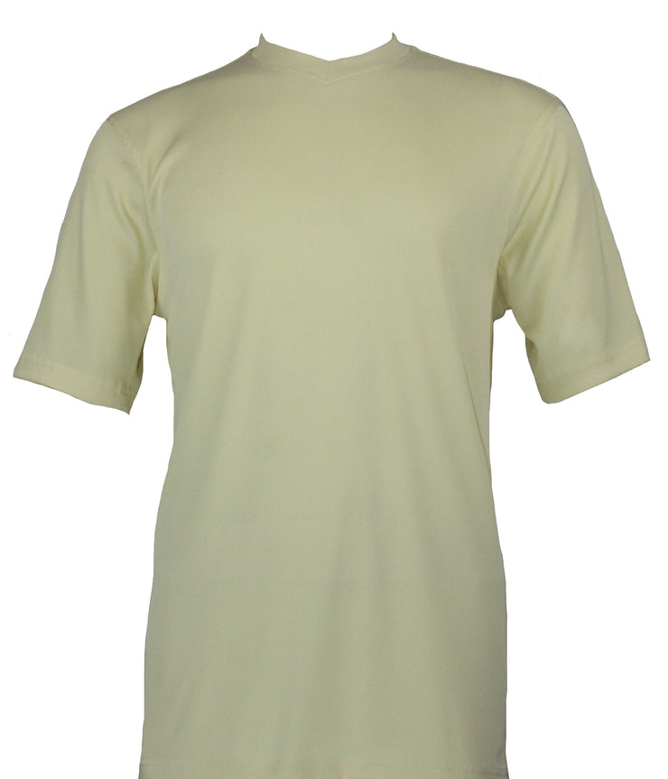 Log In Short Sleeve V Neck Men's T-Shirt - Solid Pattern Butter #219