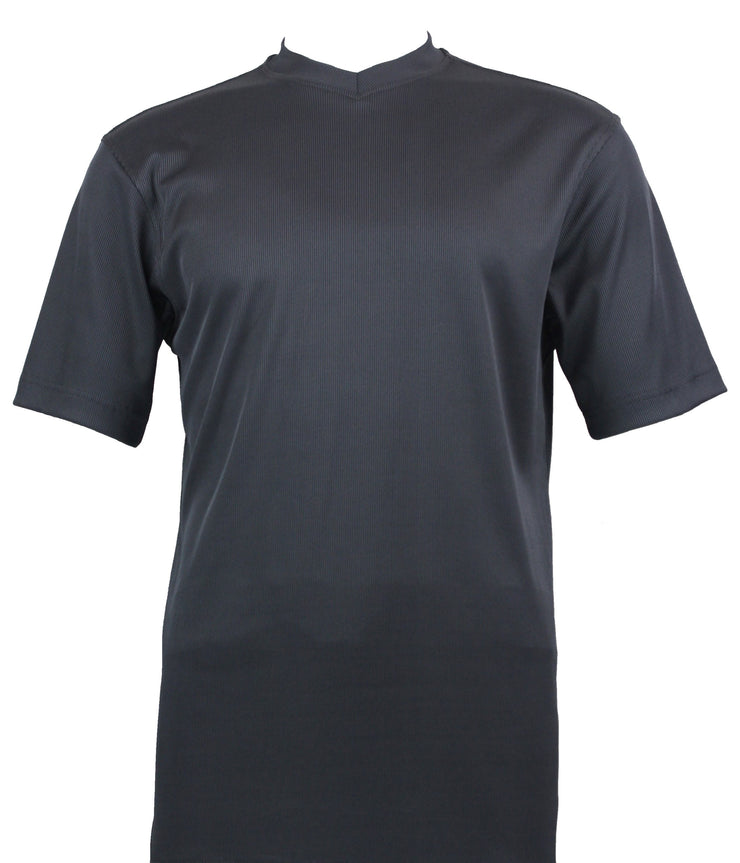 Log In Short Sleeve V Neck Men's T-Shirt - Solid Pattern Charcoal #219