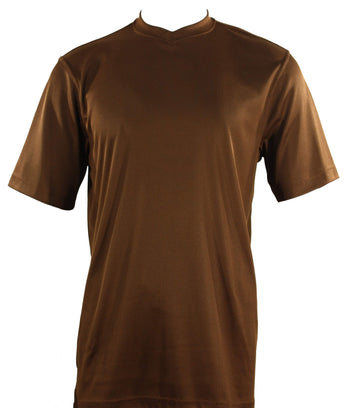 Log In Short Sleeve V Neck Men's T-Shirt - Solid Pattern Cognac #219