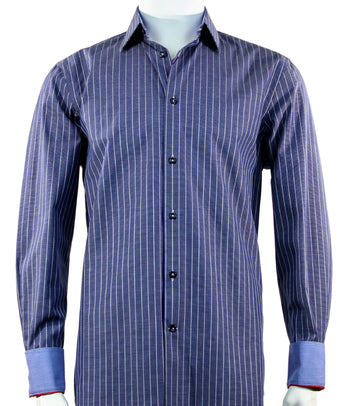 Cado Long Sleeve Button Down Men's Fashion Shirt - Stripe Pattern Blue #226