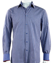 Cado Long Sleeve Button Down Men's Fashion Shirt - Plaid Pattern Blue #228
