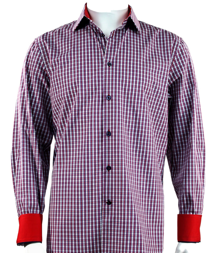 Cado Long Sleeve Button Down Men's Fashion Shirt - Plaid Pattern Red #241