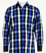 Cado Long Sleeve Button Down Men's Fashion Shirt - Plaid Pattern Royal Blue #242