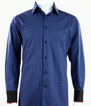 Cado Long Sleeve Button Down Men's Fashion Shirt - Plaid Pattern Navy #244