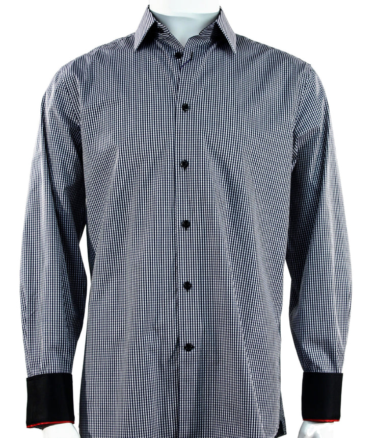 Cado Long Sleeve Button Down Men's Fashion Shirt - Plaid Pattern Navy #246