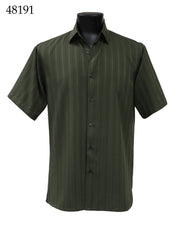 Bassiri Short Sleeve Button Down Casual Tone on Tone Men's Shirt - Shadow Stripe Pattern Green #48191