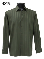 Bassiri Long Sleeve Button Down Casual Tone on Tone Men's Shirt - Shadow Stripe Pattern Green #4819