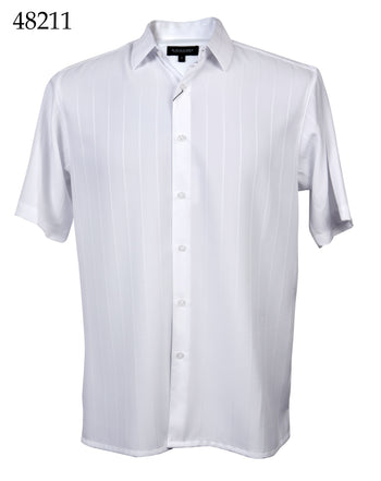 Bassiri Short Sleeve Button Down Casual Tone on Tone Men's Shirt - Shadow Stripe Pattern White #48211