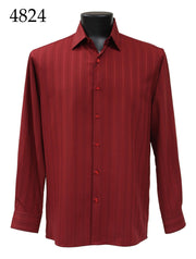 Bassiri Long Sleeve Button Down Casual Tone on Tone Men's Shirt - Shadow Stripe Pattern Burgundy #4824