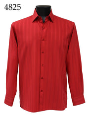 Bassiri Long Sleeve Button Down Casual Tone on Tone Men's Shirt - Shadow Stripe Pattern Red #4825