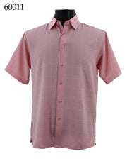 Bassiri Short Sleeve Button Down Casual Tone on Tone Men's Shirt - Shadow Geometric Pattern Pink #60011