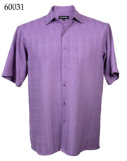 Bassiri Short Sleeve Button Down Casual Tone on Tone Men's Shirt - Shadow Geometric Pattern Lilac #60031