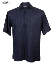Bassiri Short Sleeve Button Down Casual Tone on Tone Men's Shirt - Shadow Geometric Pattern Navy #60051