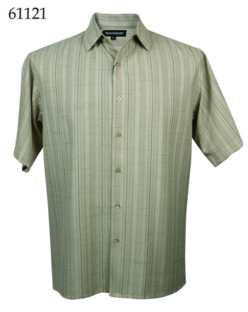 Bassiri Short Sleeve Button Down Casual Tone on Tone Men's Shirt - Shadow Stripe Pattern Light Sage #61121