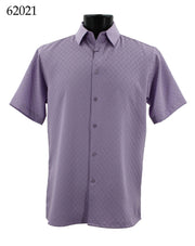 Bassiri Short Sleeve Button Down Casual Tone on Tone Men's Shirt - Shadow Squares Pattern Lilac #62021