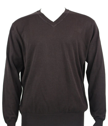 Bassiri V Neck Men's Sweater - Solid Pattern Brown #627