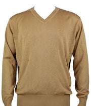 Bassiri V Neck Men's Sweater - Solid Pattern Camel #627