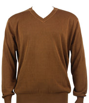 Bassiri V Neck Men's Sweater - Solid Pattern Cognac #627