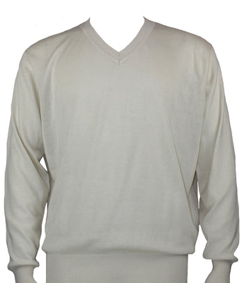 Bassiri V Neck Men's Sweater - Solid Pattern Ivory #627