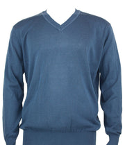 Bassiri V Neck Men's Sweater - Solid Pattern Marine #627
