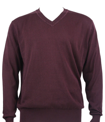 Bassiri V Neck Men's Sweater - Solid Pattern Plum #627