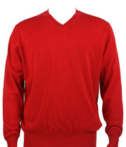Bassiri V Neck Men's Sweater - Solid Pattern Red #627