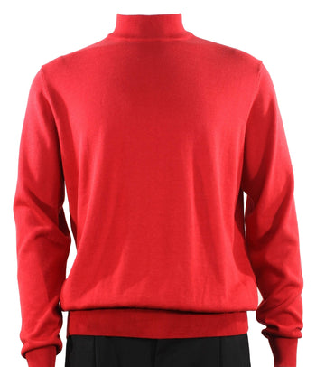 Bassiri Mock Neck Men's Sweater - Solid Pattern Red #630