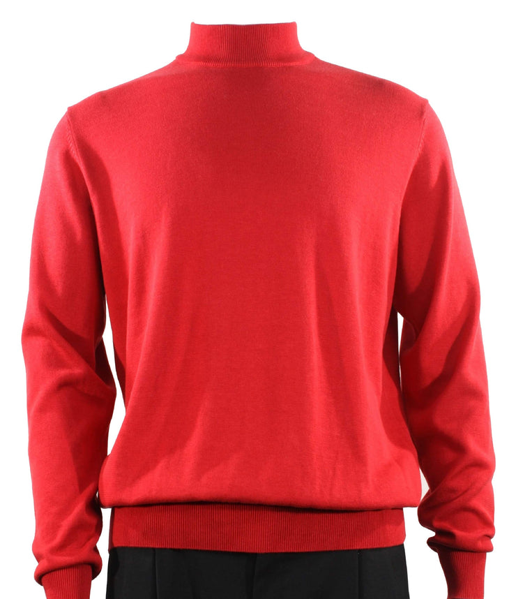 Bassiri Mock Neck Men's Sweater - Solid Pattern Red #630