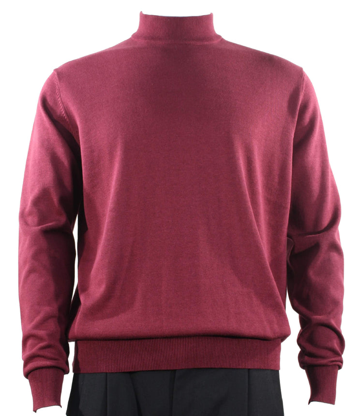 Bassiri Mock Neck Men's Sweater - Solid Pattern Burgundy #630