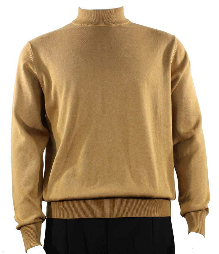 Bassiri Mock Neck Men's Sweater - Solid Pattern Gold #630