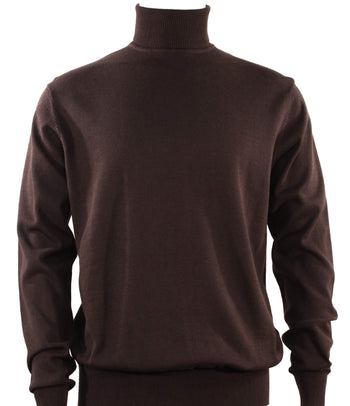 Bassiri Turtle Neck Men's Sweater - Solid Pattern Brown #631