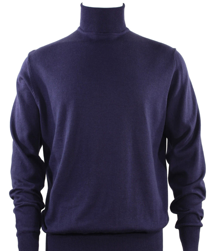 Bassiri Turtle Neck Men's Sweater - Solid Pattern Navy #631