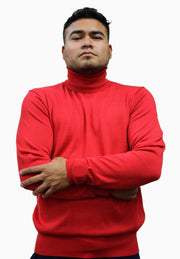Bassiri Turtle Neck Men's Sweater - Solid Pattern Red #631