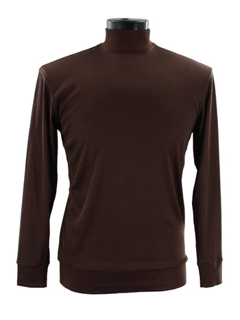 Log In Long Sleeve High Neck Men's T-Shirt - Solid Pattern Brown #632