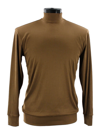 Log In Long Sleeve High Neck Men's T-Shirt - Solid Pattern Cappuccino #632